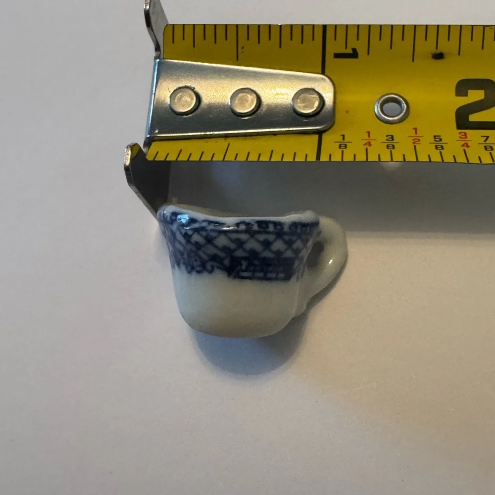 Blue and White Miniature transferware cup saucer tiny miniatures collectible